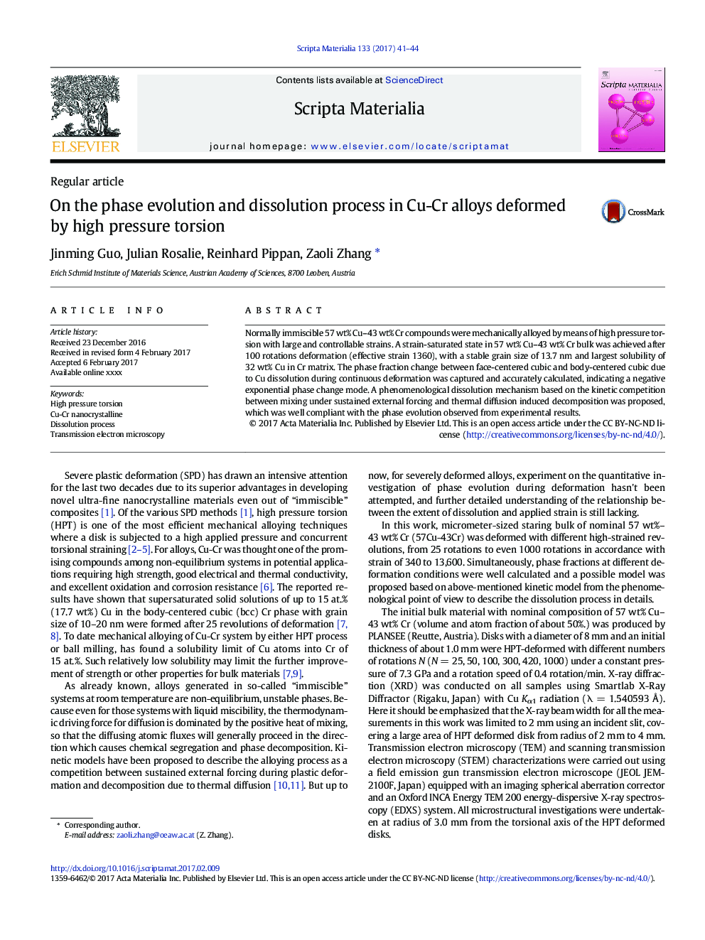 On the phase evolution and dissolution process in Cu-Cr alloys deformed by high pressure torsion