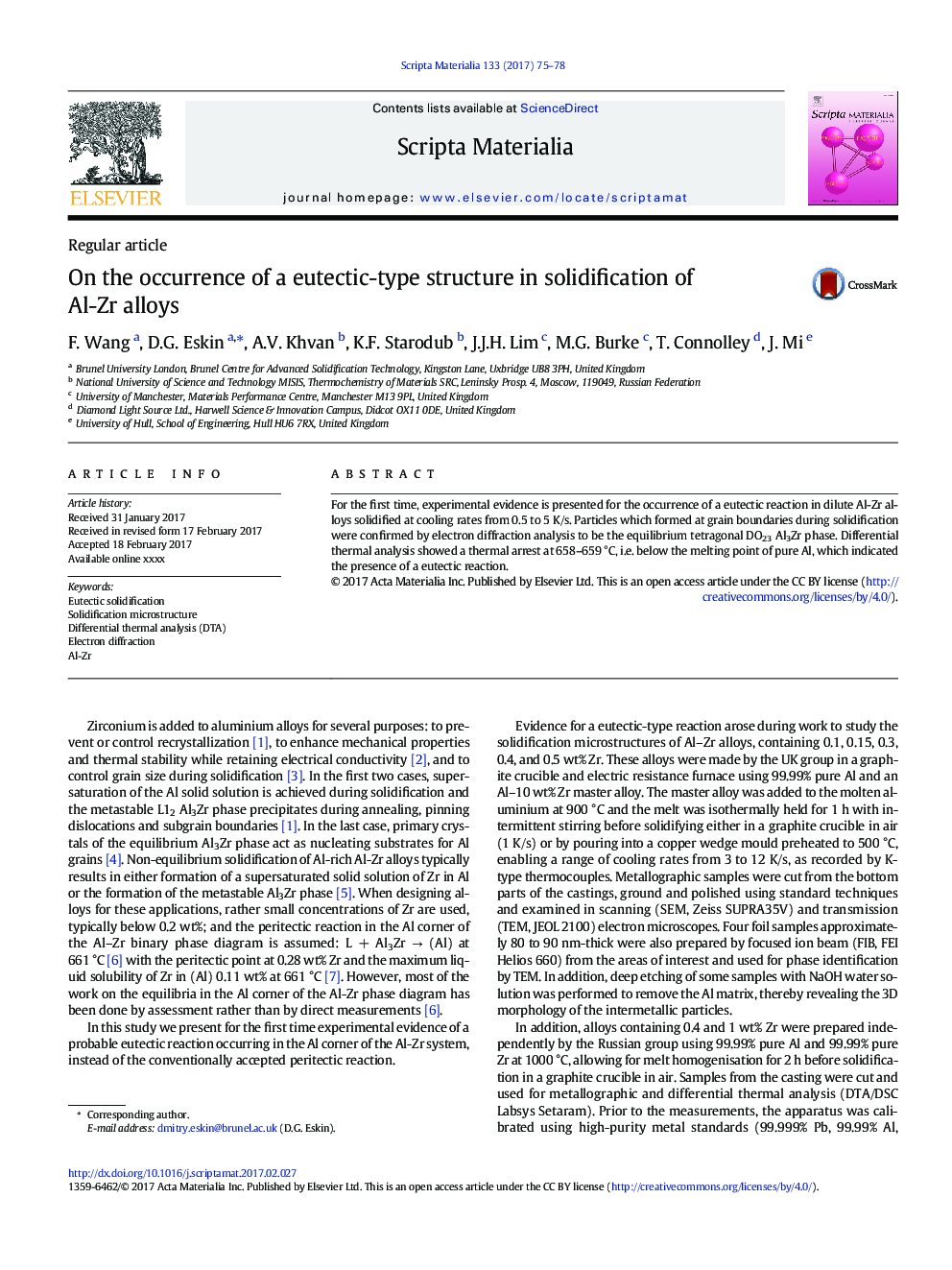 On the occurrence of a eutectic-type structure in solidification of Al-Zr alloys