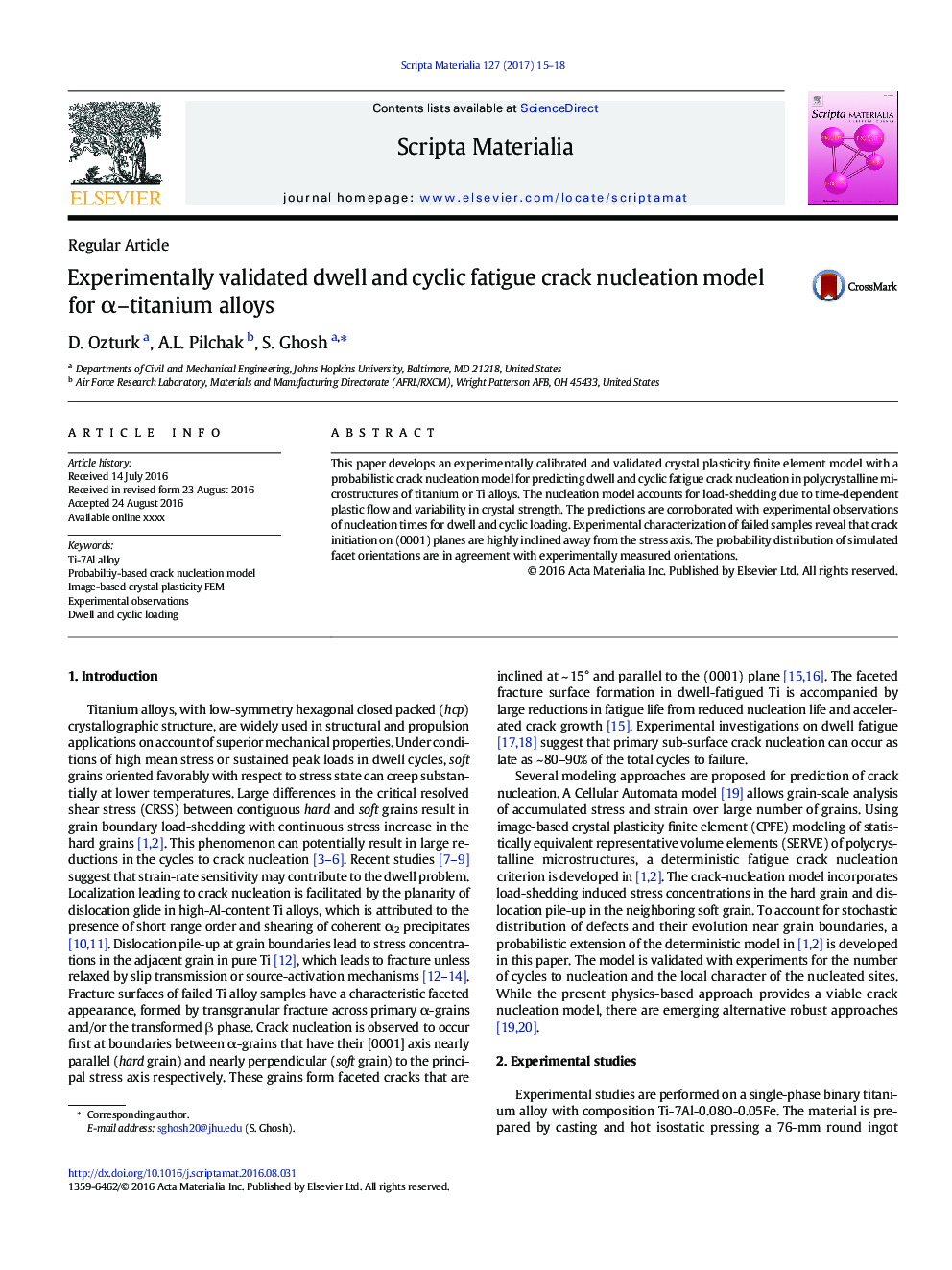 Experimentally validated dwell and cyclic fatigue crack nucleation model for Î±-titanium alloys