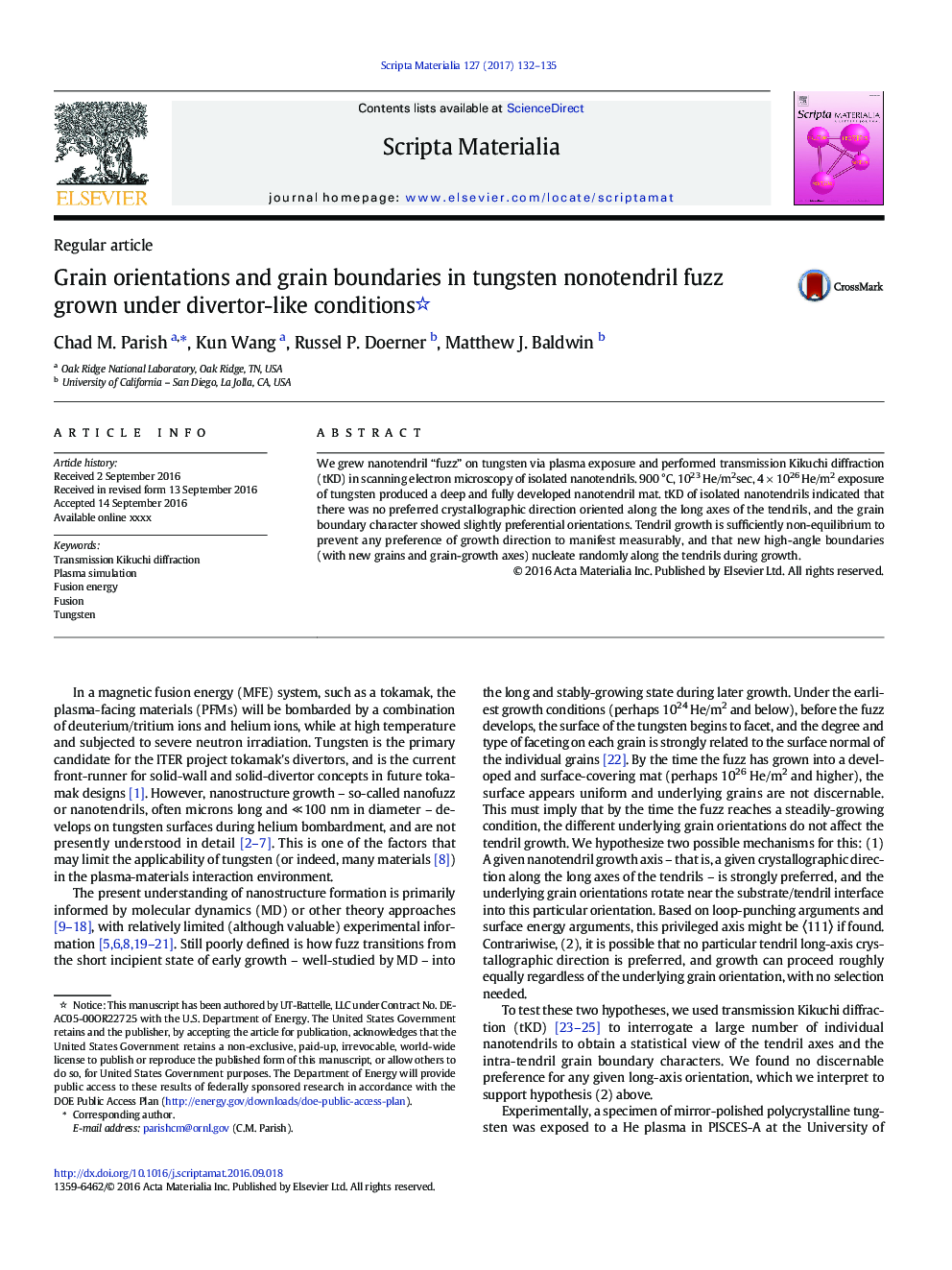 Grain orientations and grain boundaries in tungsten nonotendril fuzz grown under divertor-like conditions