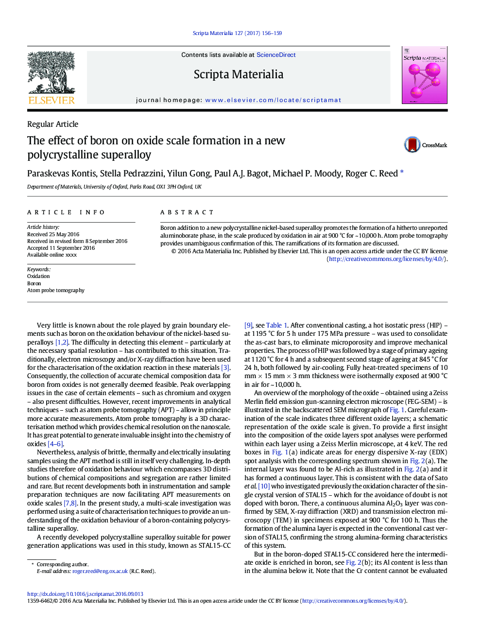 The effect of boron on oxide scale formation in a new polycrystalline superalloy