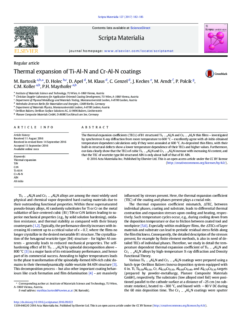 Thermal expansion of Ti-Al-N and Cr-Al-N coatings