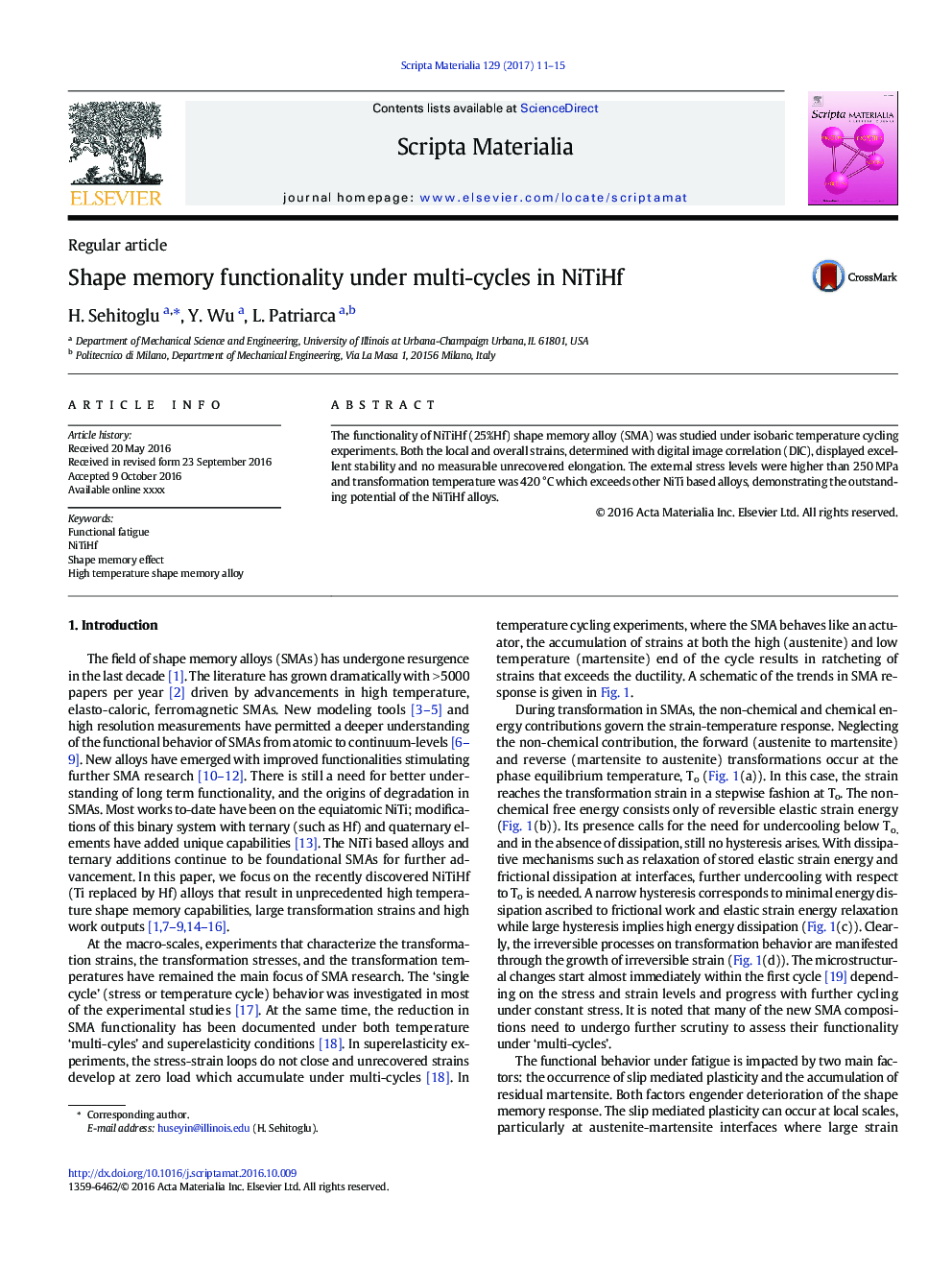 Shape memory functionality under multi-cycles in NiTiHf