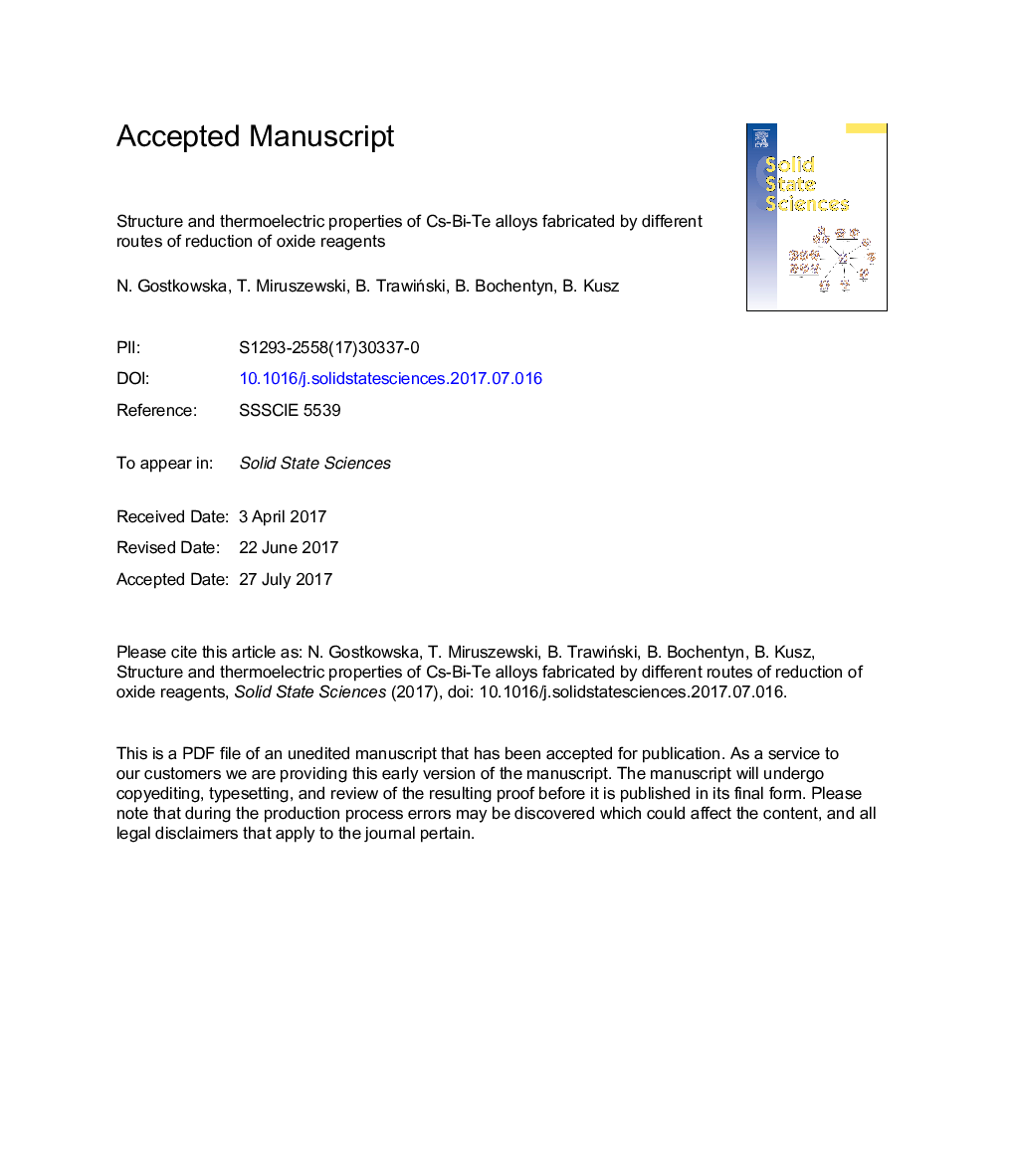 Structure and thermoelectric properties of Cs-Bi-Te alloys fabricated by different routes of reduction of oxide reagents