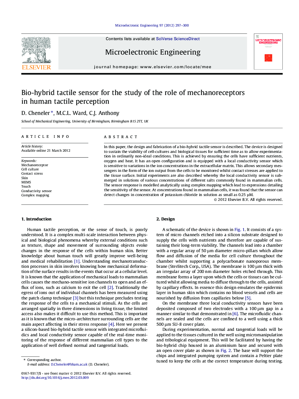 Bio-hybrid tactile sensor for the study of the role of mechanoreceptors in human tactile perception