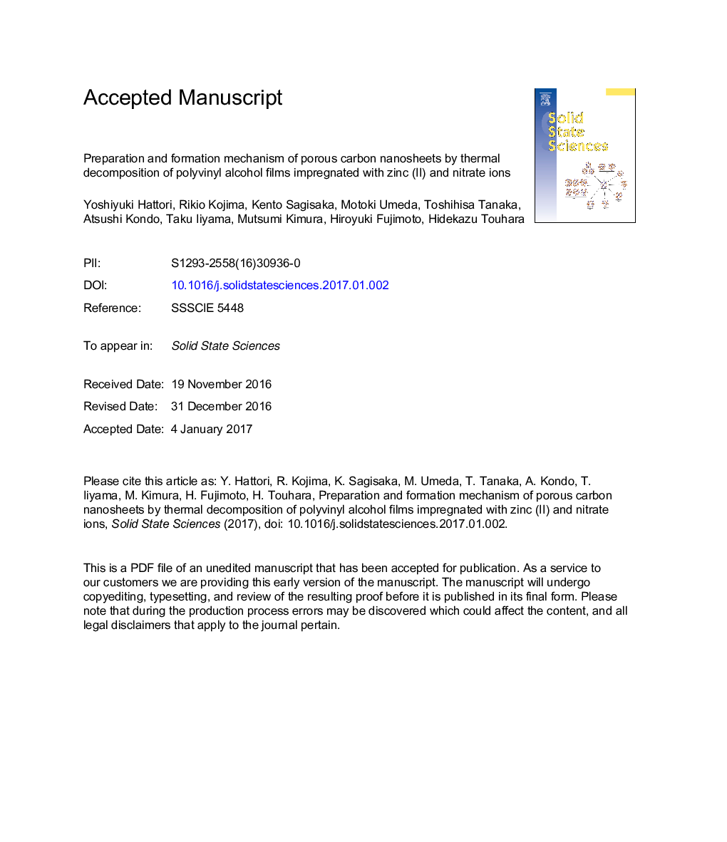 Preparation and formation mechanism of porous carbon nanosheets by thermal decomposition of polyvinyl alcohol films impregnated with zinc (II) and nitrate ions