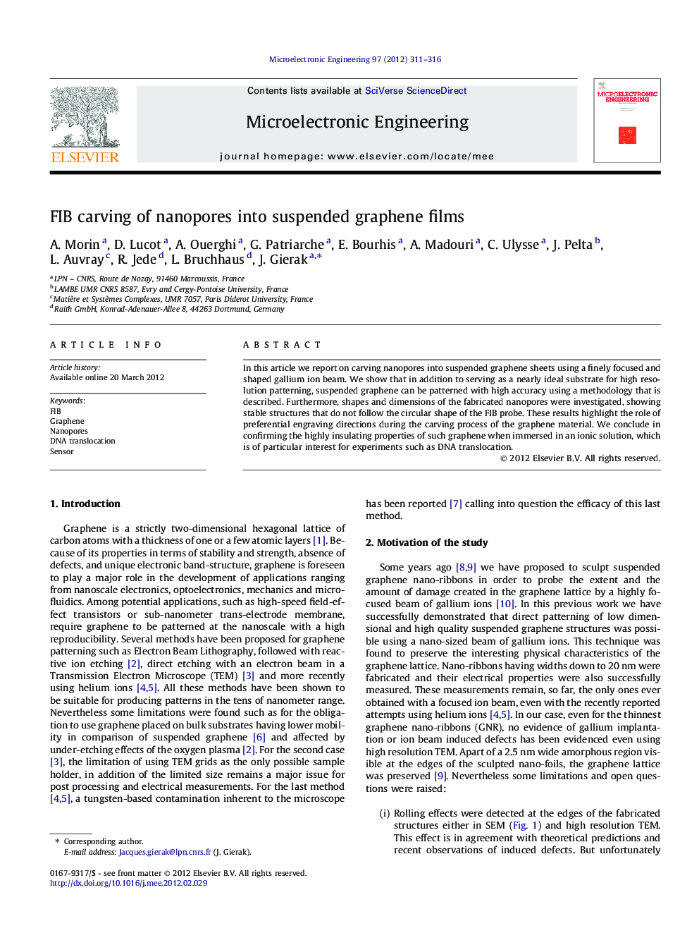 FIB carving of nanopores into suspended graphene films