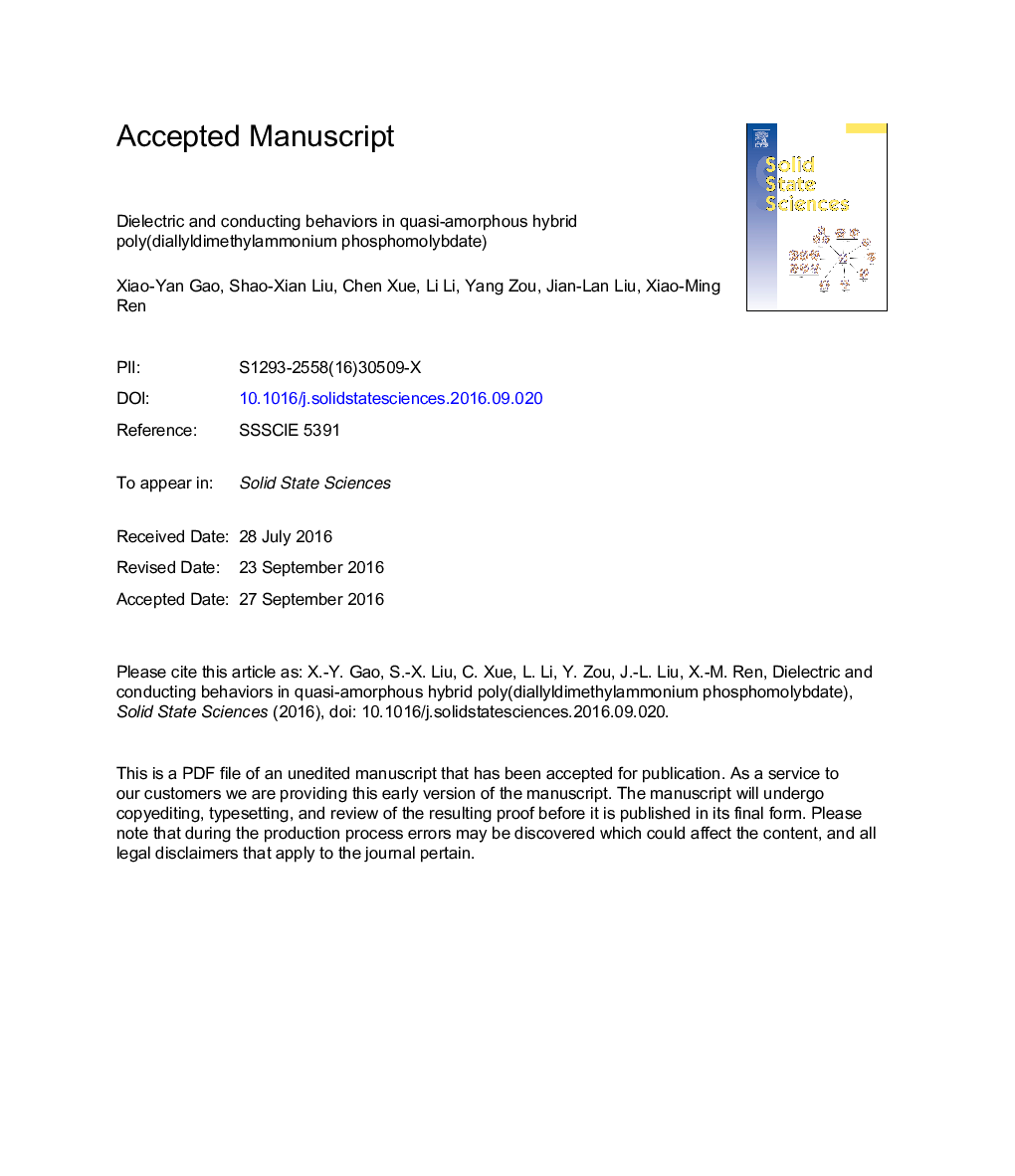 Dielectric and conducting behaviors in quasi-amorphous hybrid poly(diallyldimethylammonium phosphomolybdate)