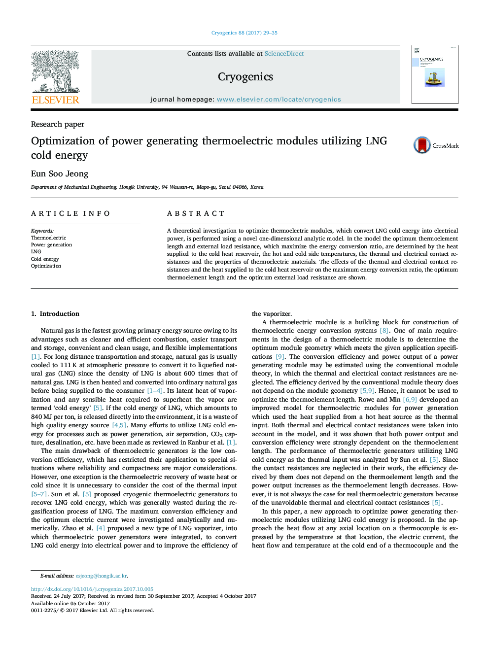 Optimization of power generating thermoelectric modules utilizing LNG cold energy