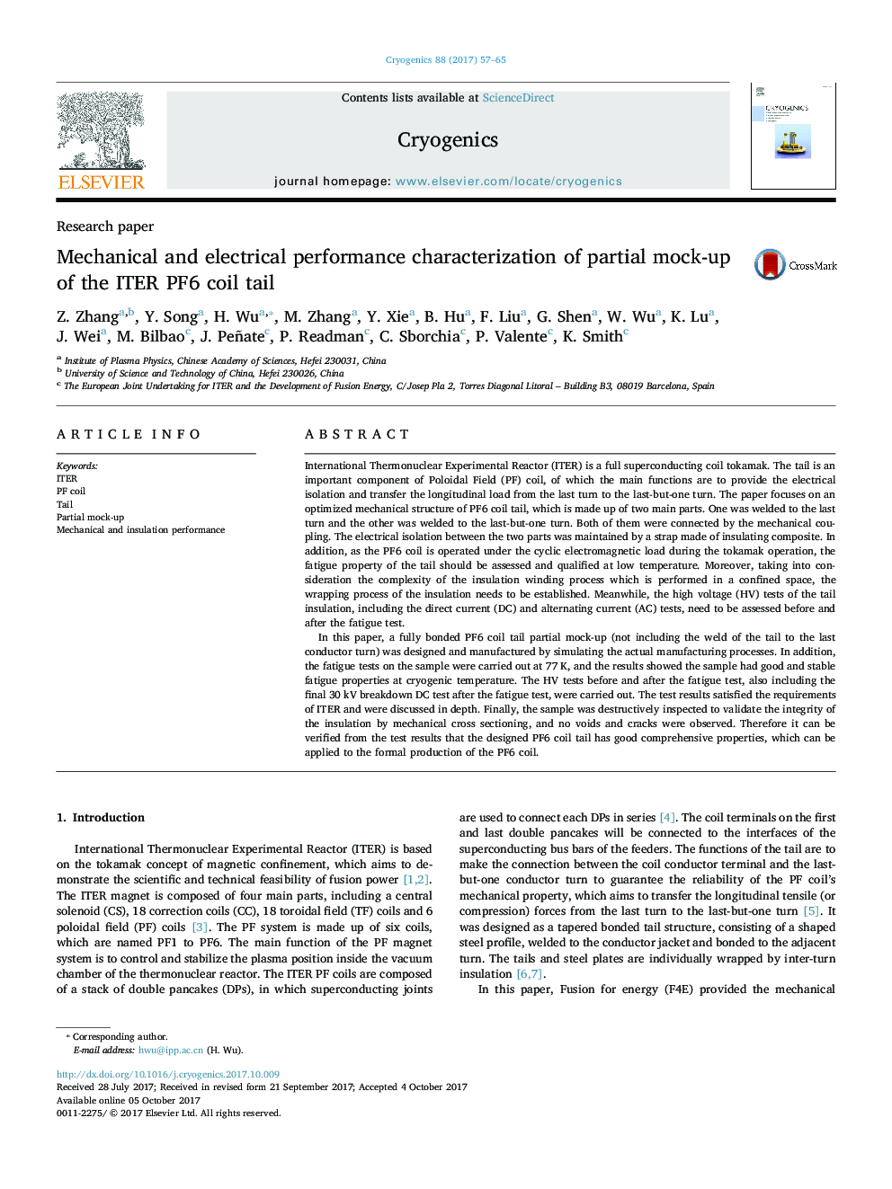 Mechanical and electrical performance characterization of partial mock-up of the ITER PF6 coil tail