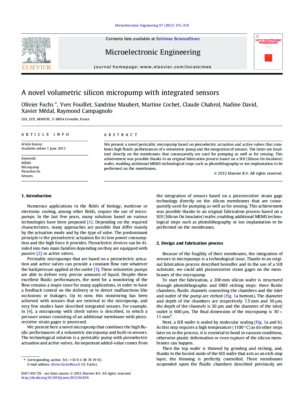 A novel volumetric silicon micropump with integrated sensors