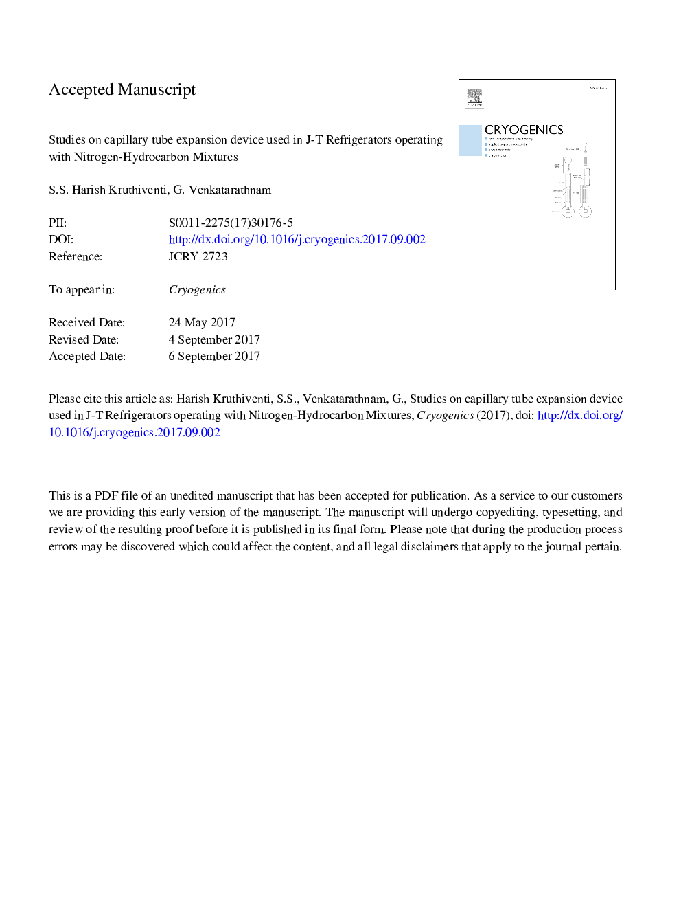 Studies on capillary tube expansion device used in J-T refrigerators operating with nitrogen-hydrocarbon mixtures