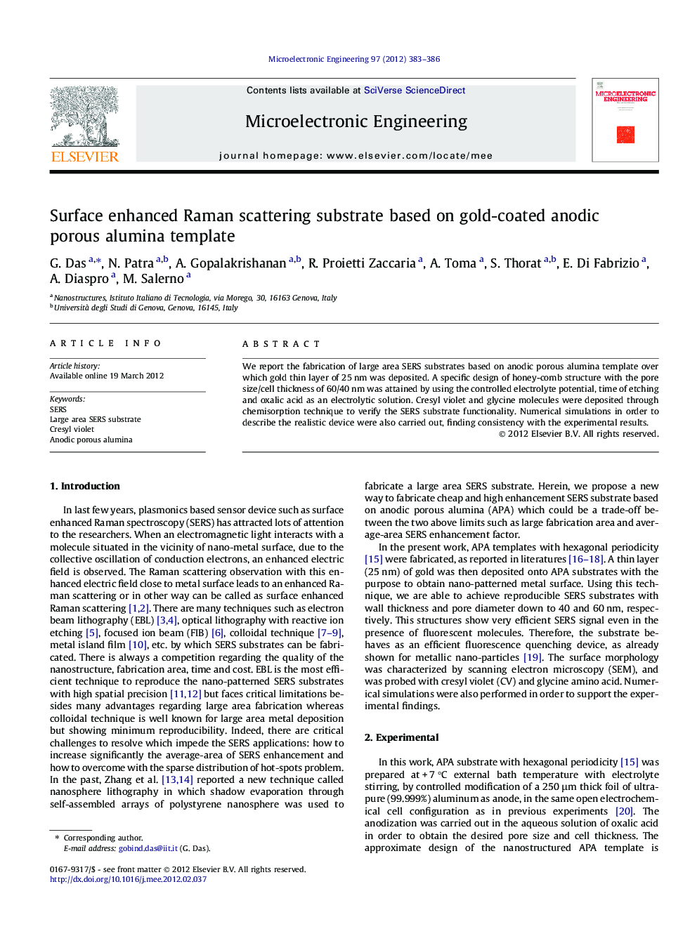 Surface enhanced Raman scattering substrate based on gold-coated anodic porous alumina template