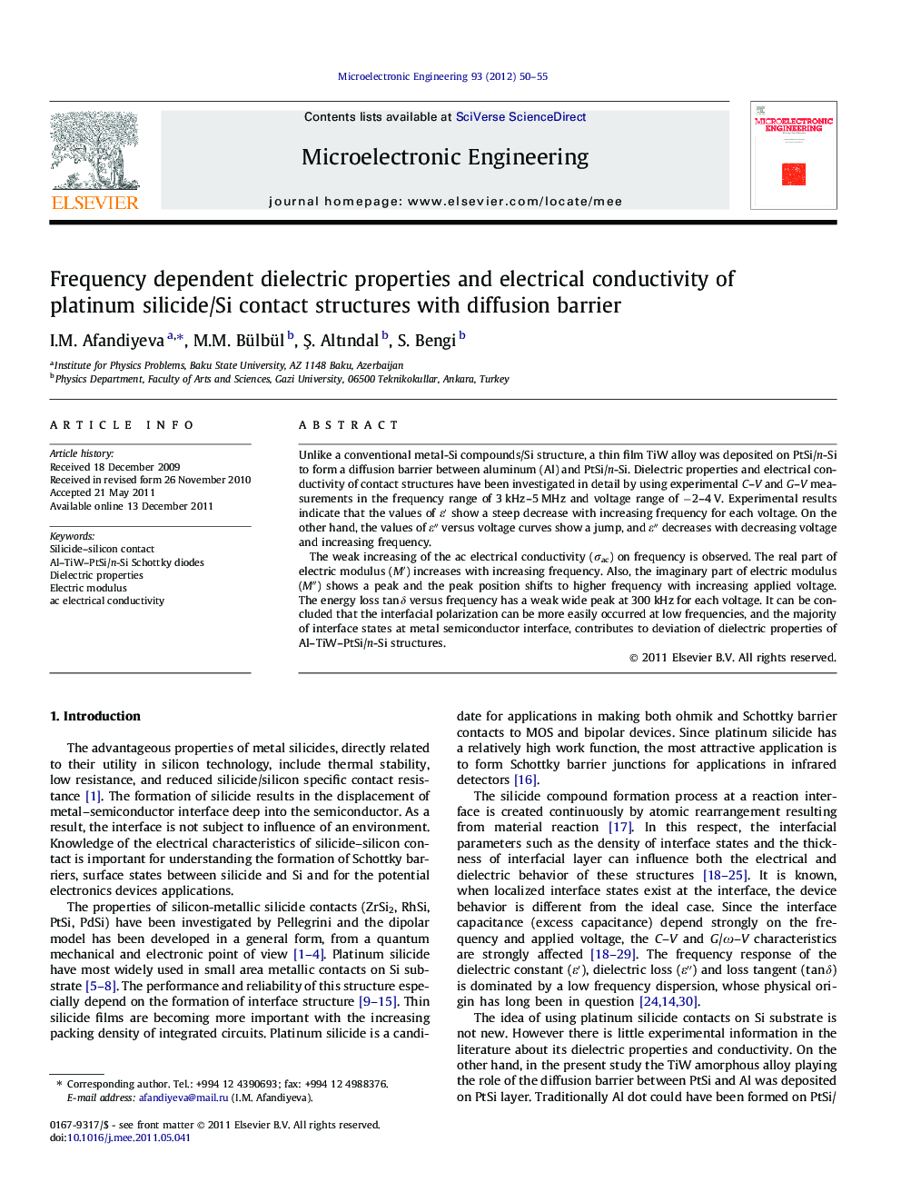 Frequency dependent dielectric properties and electrical conductivity of platinum silicide/Si contact structures with diffusion barrier