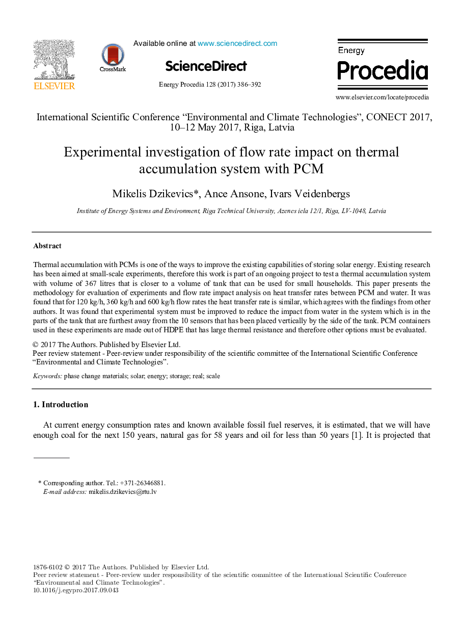 Experimental investigation of flow rate impact on thermal accumulation system with PCM