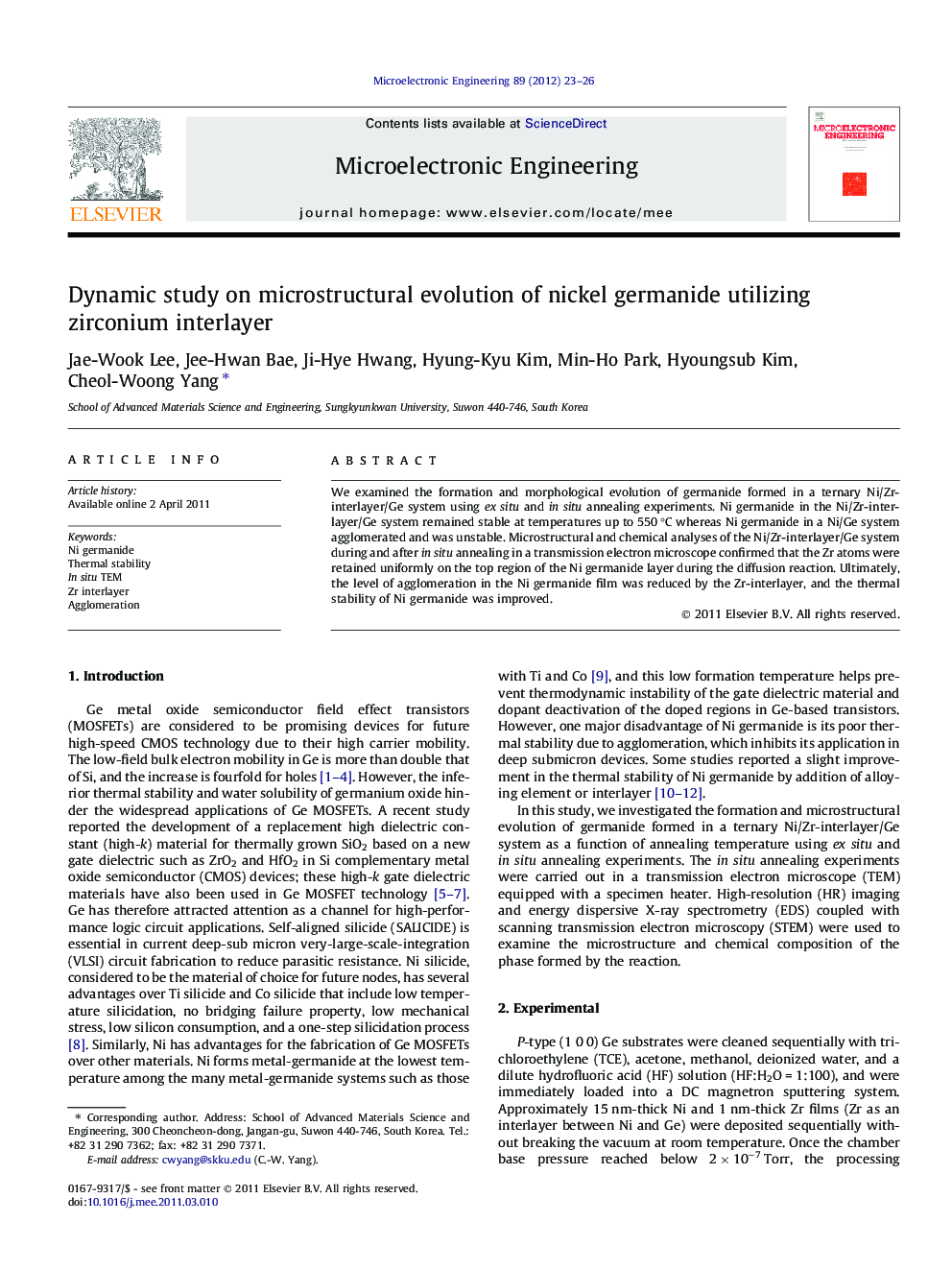 Dynamic study on microstructural evolution of nickel germanide utilizing zirconium interlayer