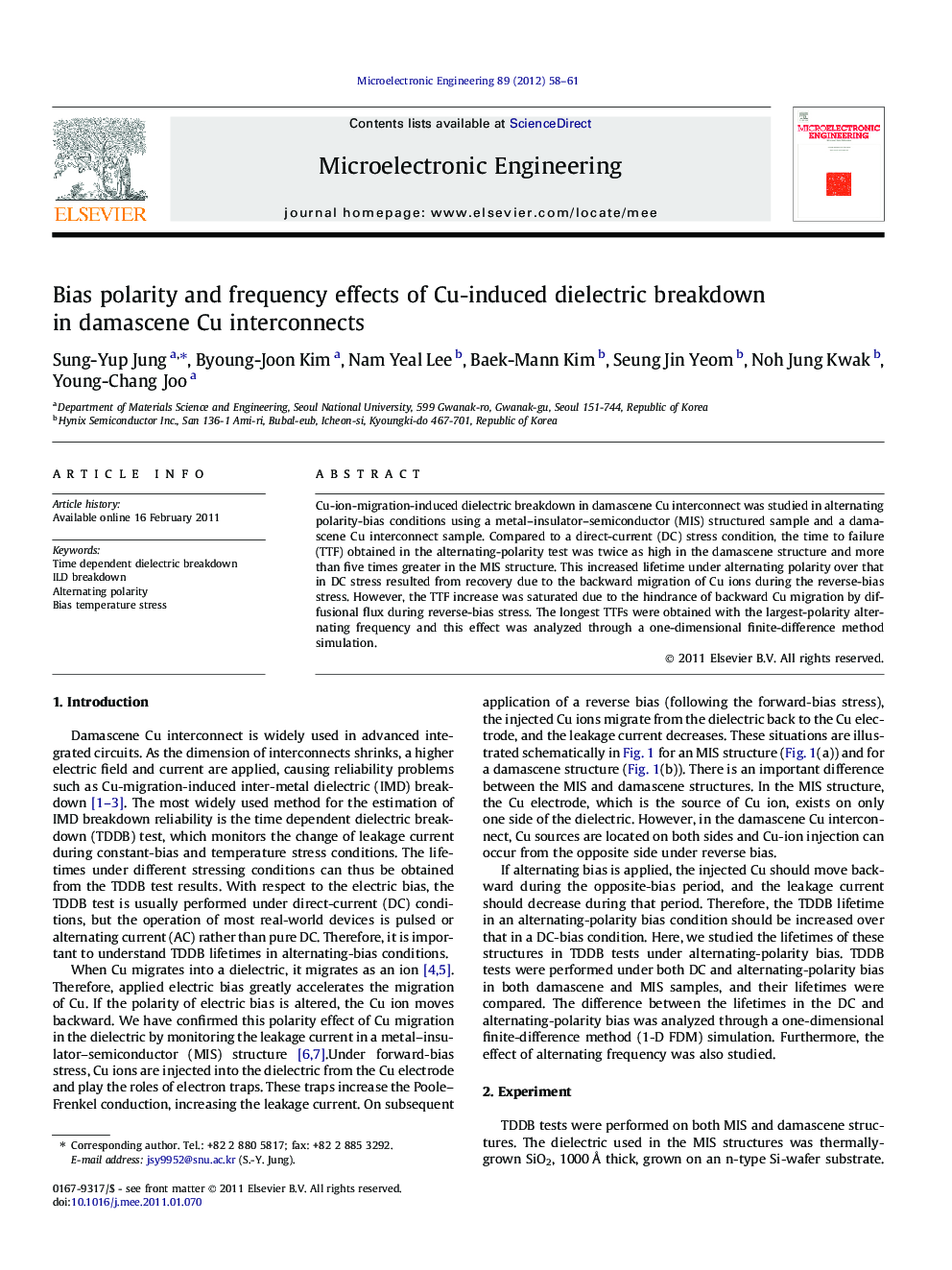 Bias polarity and frequency effects of Cu-induced dielectric breakdown in damascene Cu interconnects