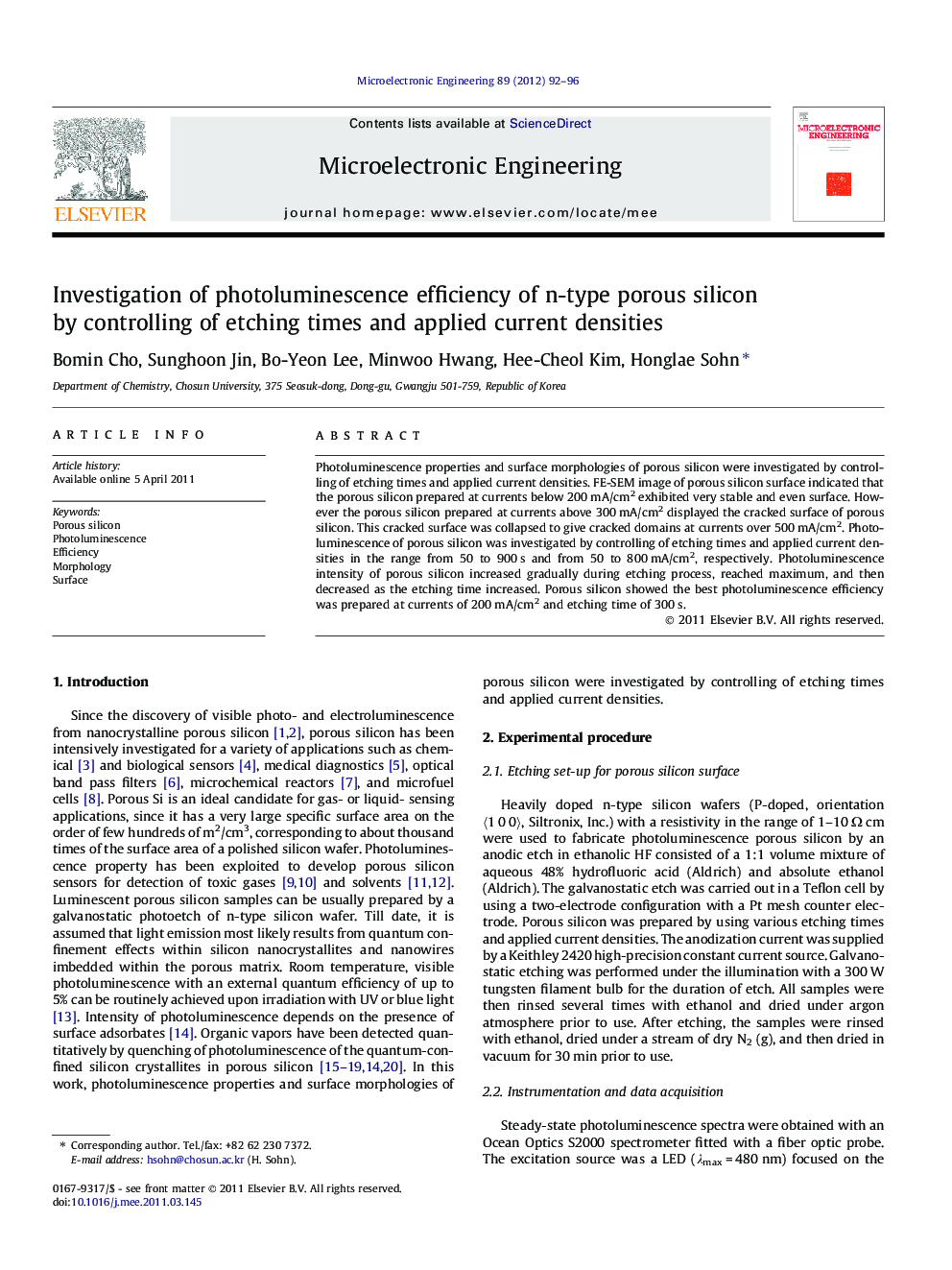 Investigation of photoluminescence efficiency of n-type porous silicon by controlling of etching times and applied current densities