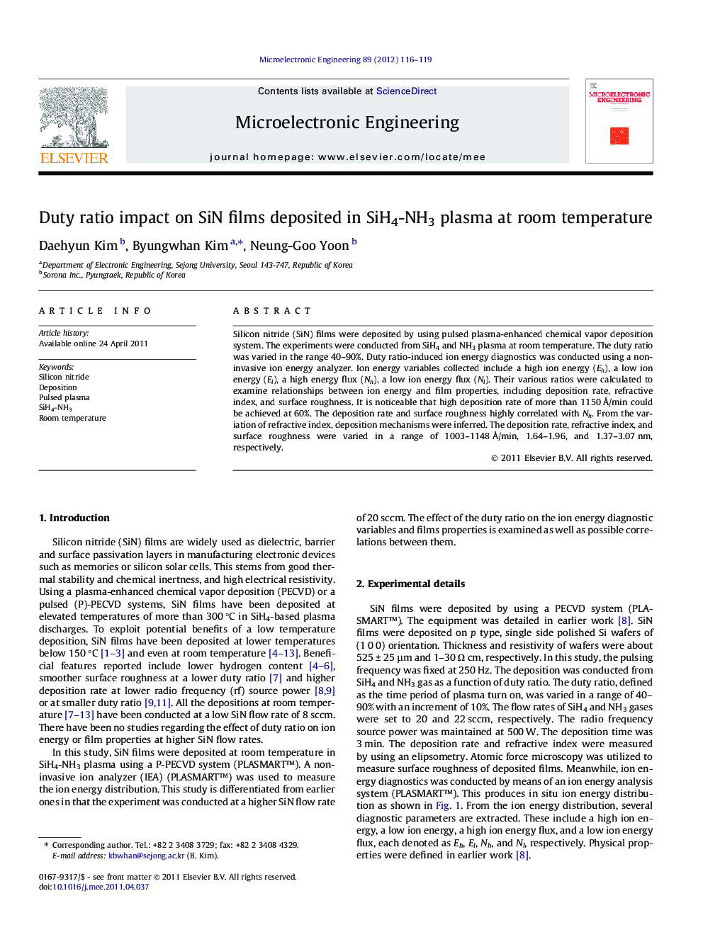 Duty ratio impact on SiN films deposited in SiH4-NH3 plasma at room temperature