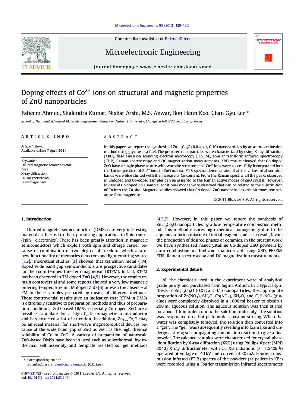 Doping effects of Co2+ ions on structural and magnetic properties of ZnO nanoparticles