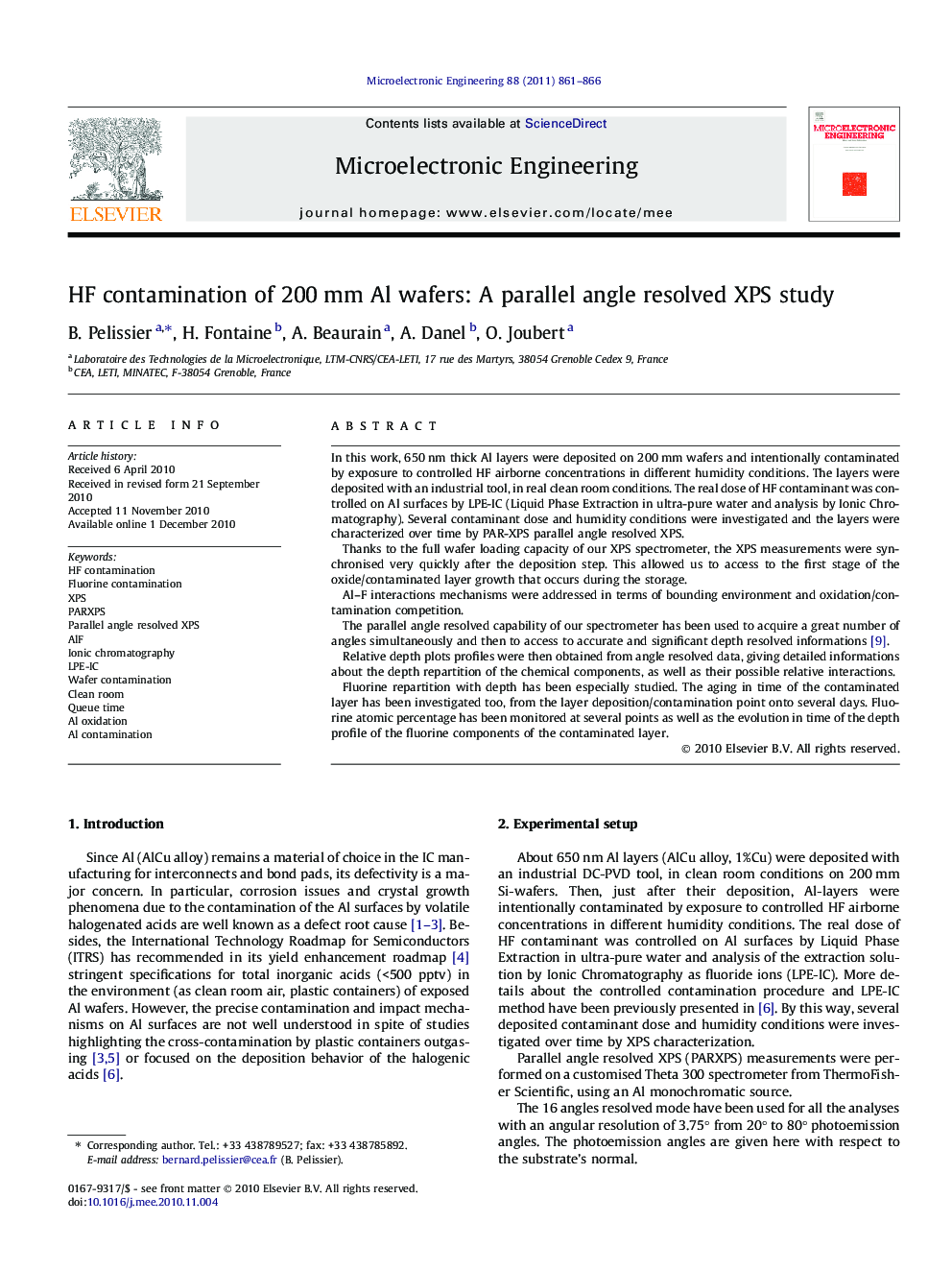 HF contamination of 200 mm Al wafers: A parallel angle resolved XPS study