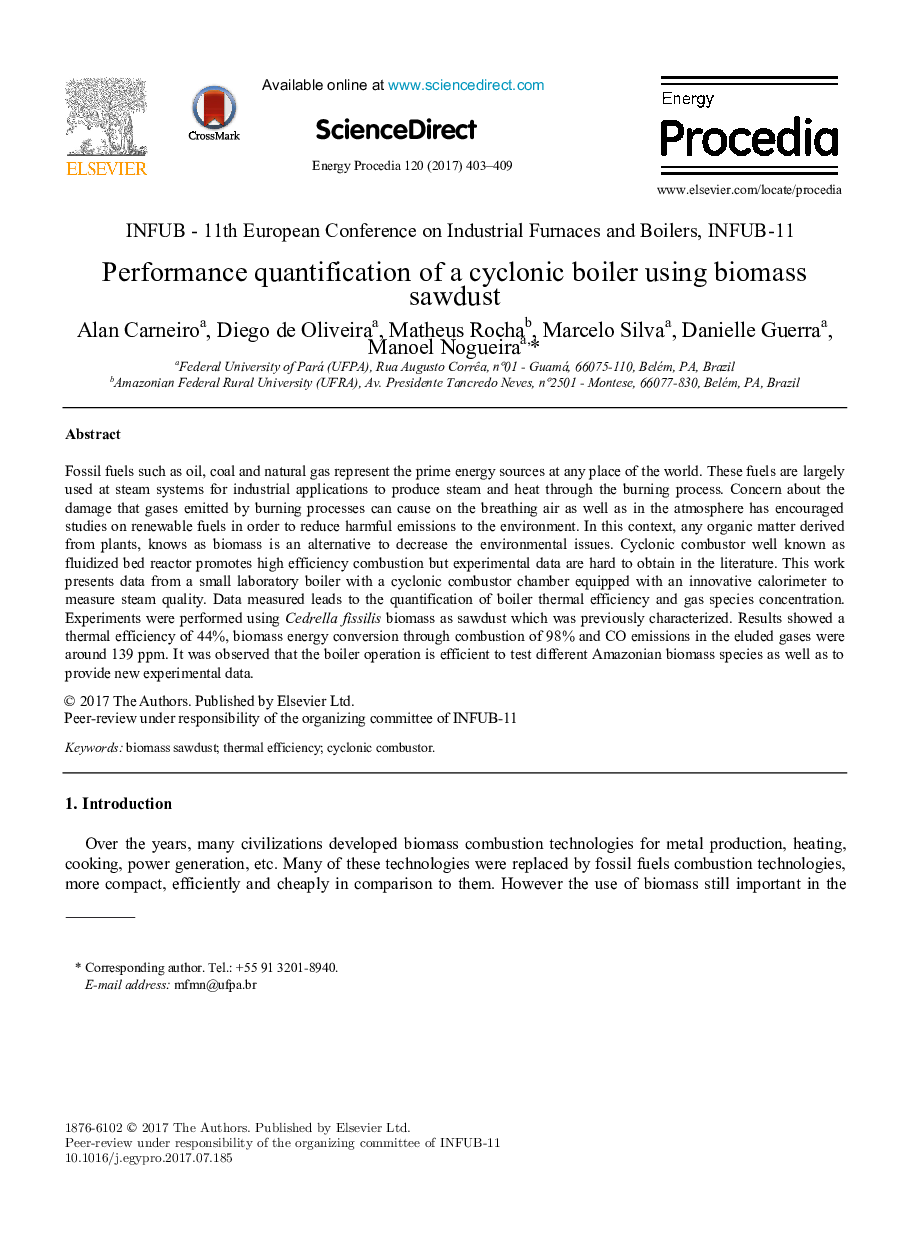 Performance quantification of a cyclonic boiler using biomass sawdust