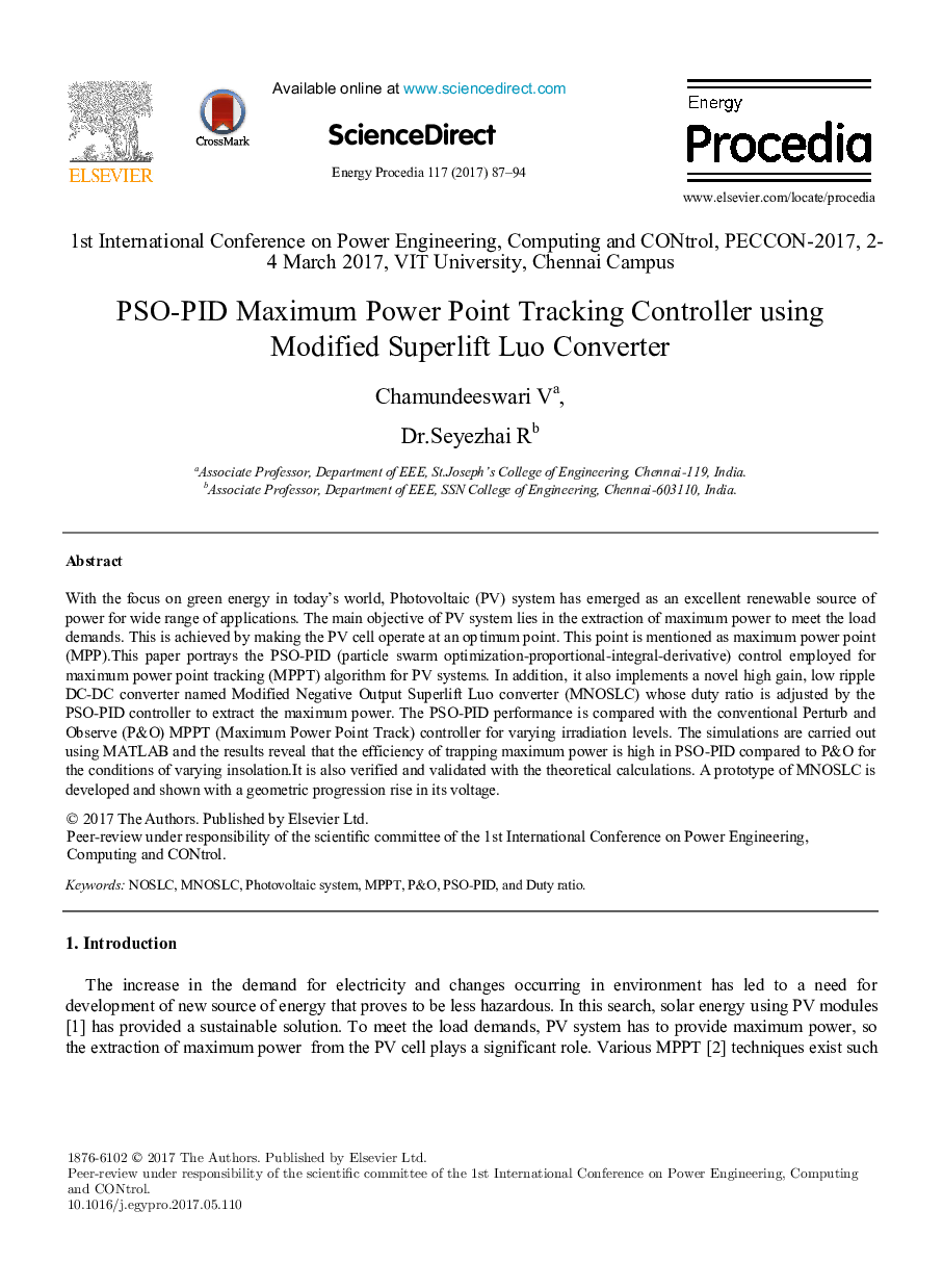 PSO-PID Maximum Power Point Tracking Controller using Modified Superlift Luo Converter