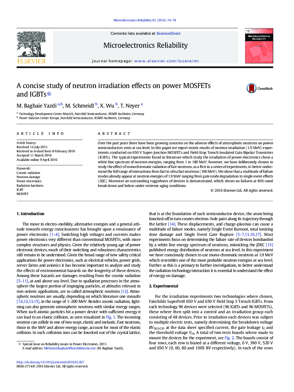 یک مطالعه مختصر در مورد اثرات تابش نوترون بر MOSFET ها و IGBT های توان