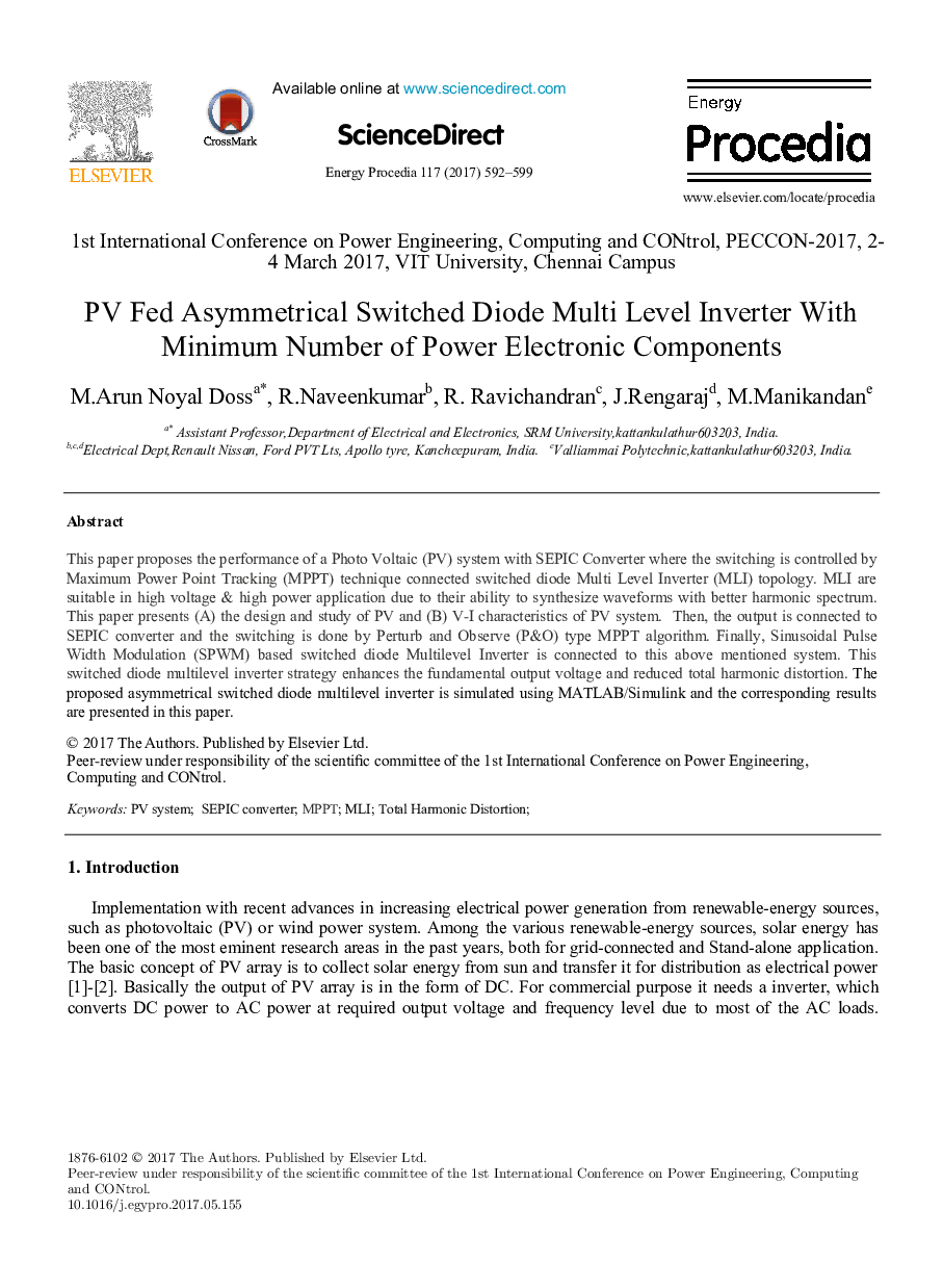 PV Fed Asymmetrical Switched Diode Multi Level Inverter With Minimum Number of Power Electronic Components