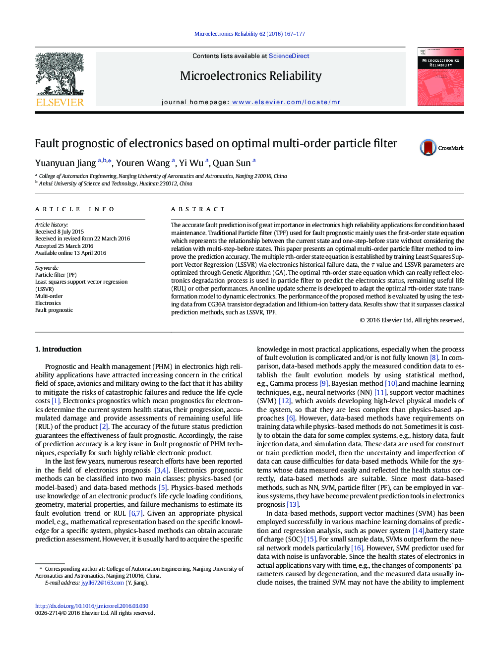 Fault prognostic of electronics based on optimal multi-order particle filter