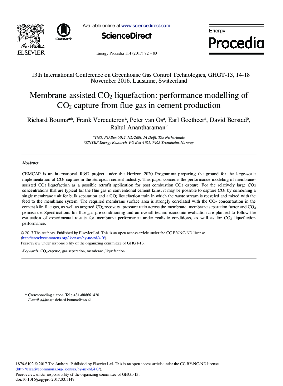 Membrane-assisted CO2 Liquefaction: Performance Modelling of CO2 Capture from Flue Gas in Cement Production