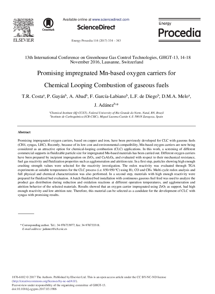 Promising Impregnated Mn-based Oxygen Carriers for Chemical Looping Combustion of Gaseous Fuels