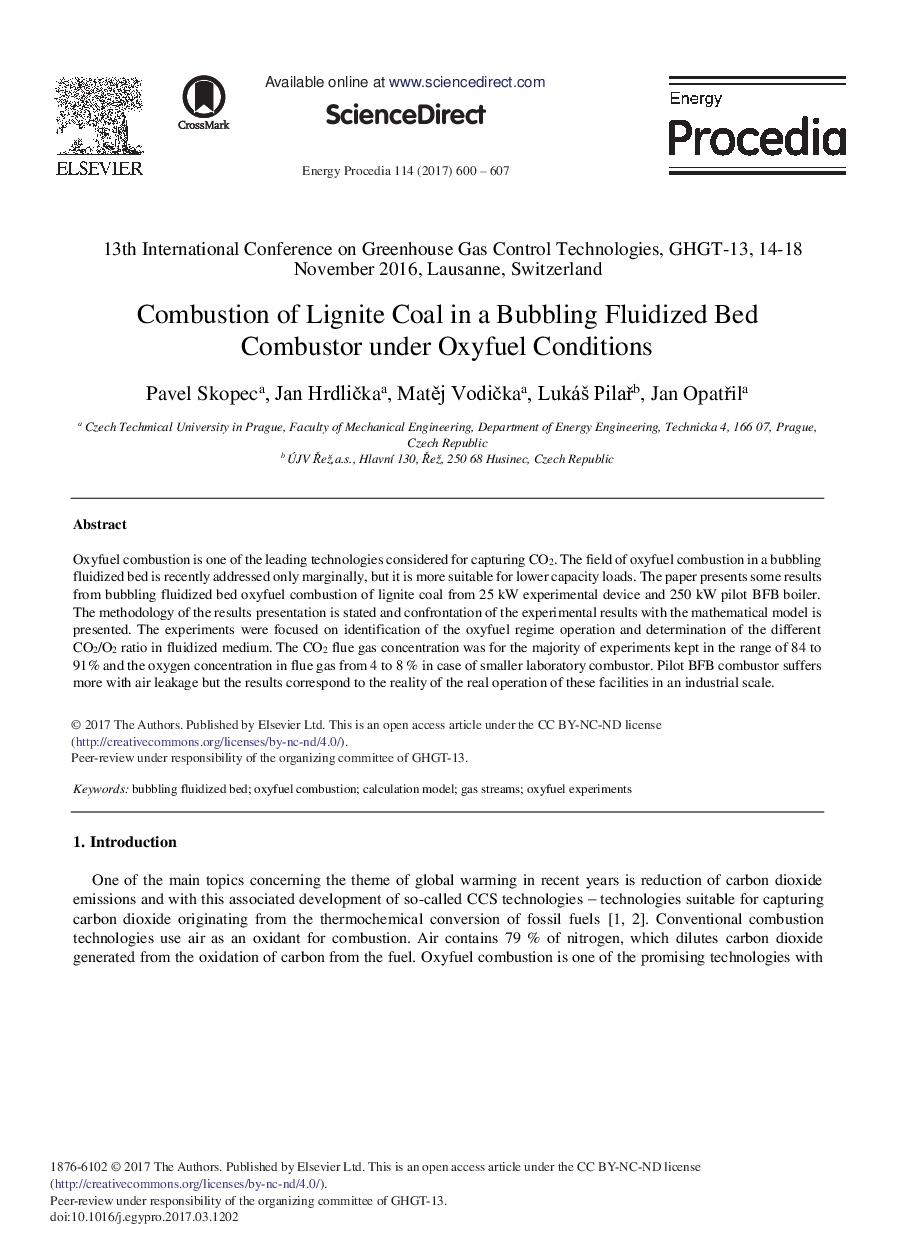 Combustion of Lignite Coal in a Bubbling Fluidized Bed Combustor under Oxyfuel Conditions