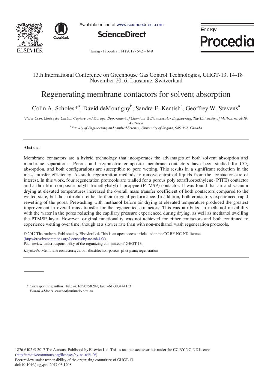 Regenerating Membrane Contactors for Solvent Absorption