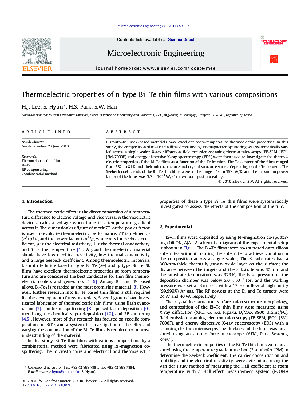 Thermoelectric properties of n-type Bi–Te thin films with various compositions