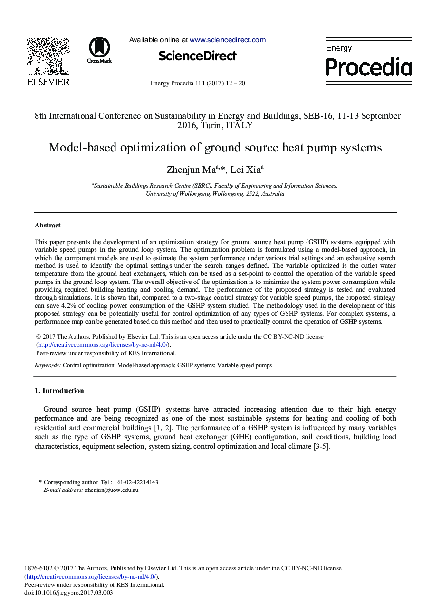 Model-based Optimization of Ground Source Heat Pump Systems