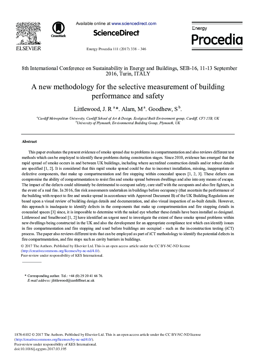 A New Methodology for the Selective Measurement of building Performance and Safety