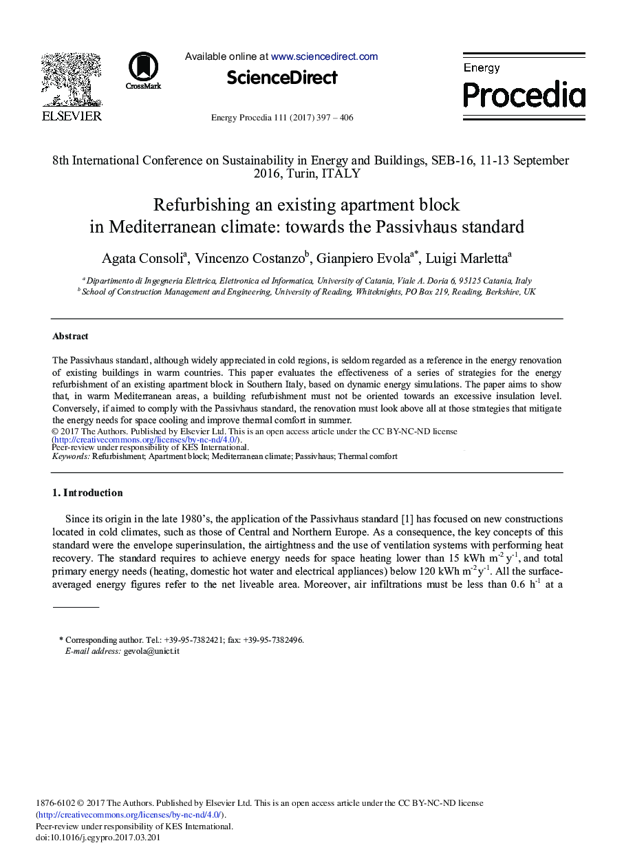 Refurbishing an Existing Apartment Block in Mediterranean Climate: Towards the Passivhaus Standard