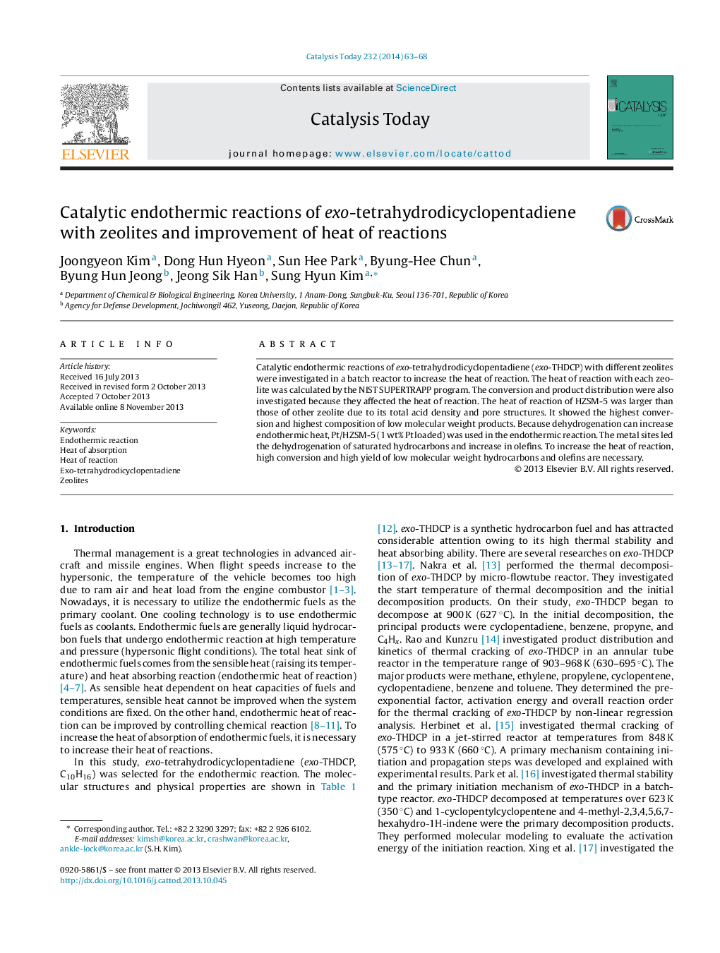 Catalytic endothermic reactions of exo-tetrahydrodicyclopentadiene with zeolites and improvement of heat of reactions