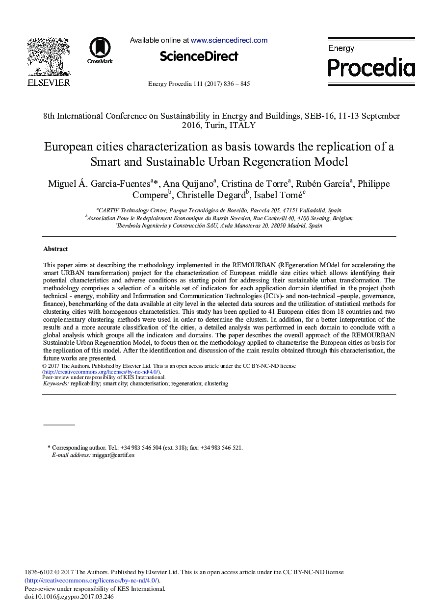 European Cities Characterization as Basis towards the Replication of a Smart and Sustainable Urban Regeneration Model