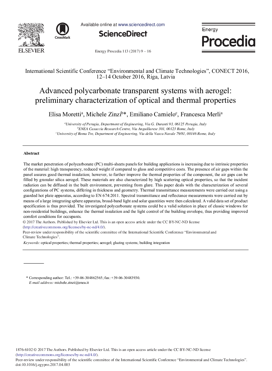 Advanced Polycarbonate Transparent Systems with Aerogel: Preliminary Characterization of Optical and Thermal Properties