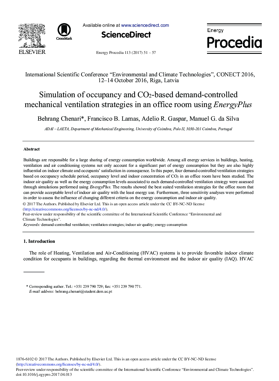 Simulation of Occupancy and CO2-based Demand-controlled Mechanical Ventilation Strategies in an Office Room Using EnergyPlus