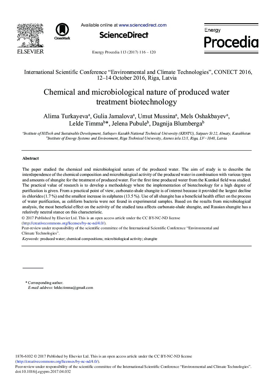 Chemical and Microbiological Nature of Produced Water Treatment Biotechnology