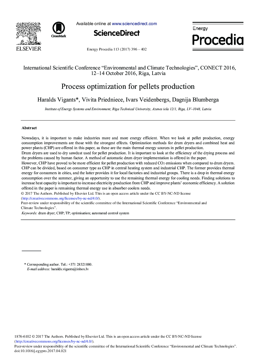 Process Optimization for Pellets Production