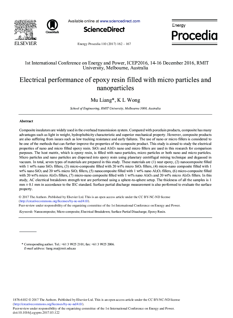 Electrical Performance of Epoxy Resin Filled with Micro Particles and Nanoparticles