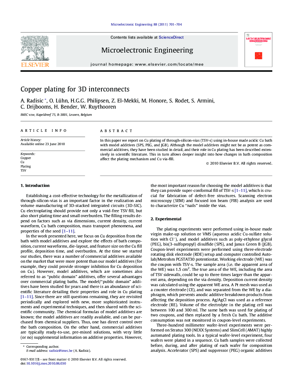 Copper plating for 3D interconnects