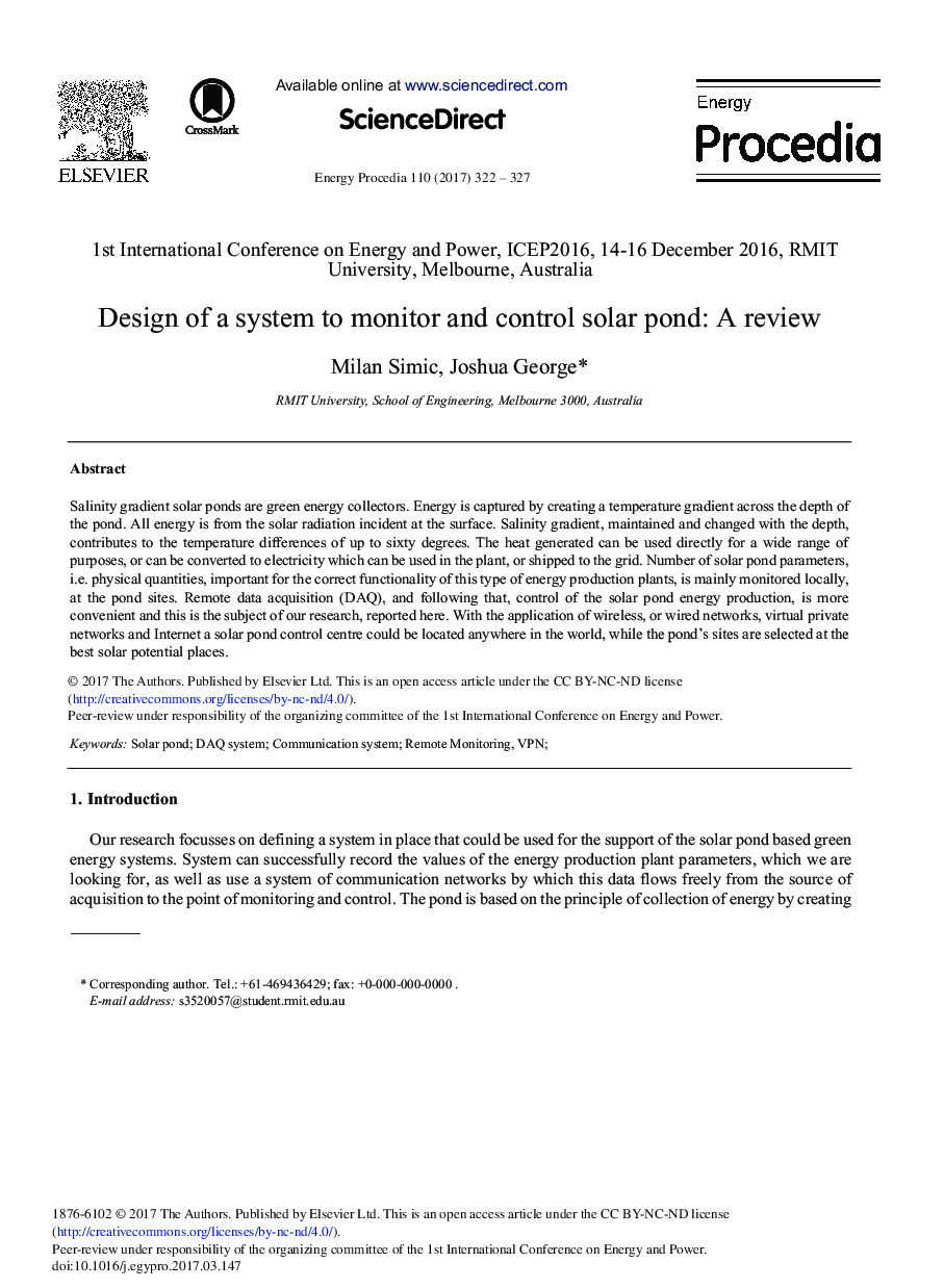 طراحی یک سامانه مانیتورینگ و کنترل استخر خورشیدی: یک بررسی 