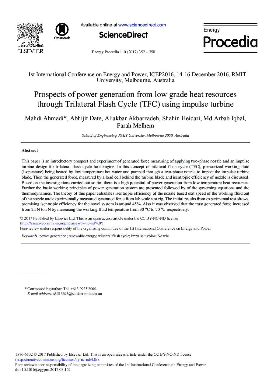 Prospects of Power Generation from Low Grade Heat Resources through Trilateral Flash Cycle (TFC) Using Impulse Turbine