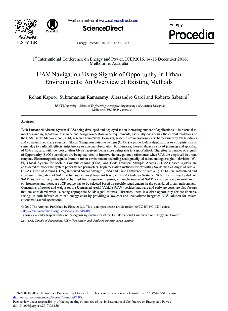 UAV Navigation using Signals of Opportunity in Urban Environments: A Review