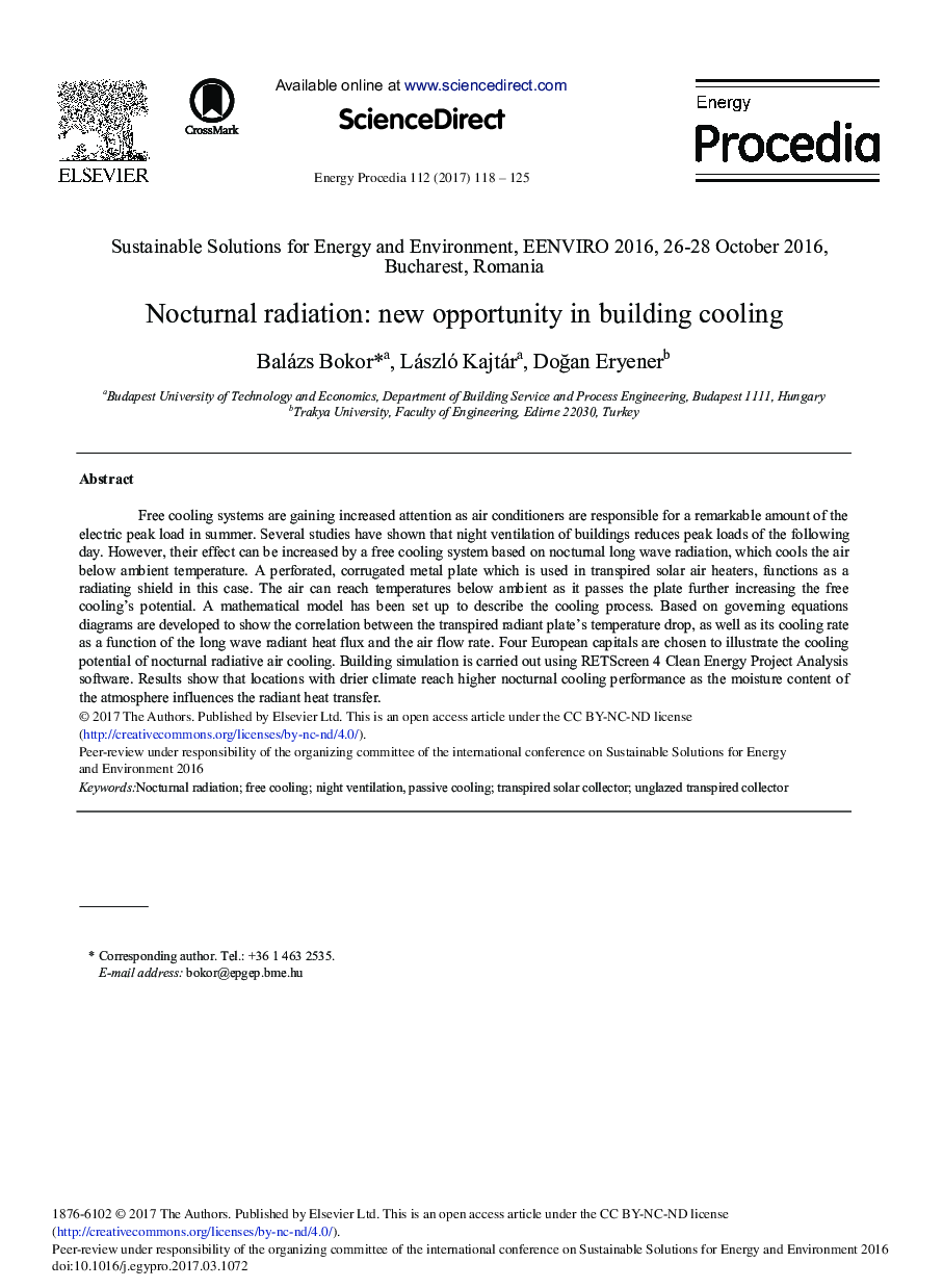 Nocturnal Radiation: New Opportunity in Building Cooling